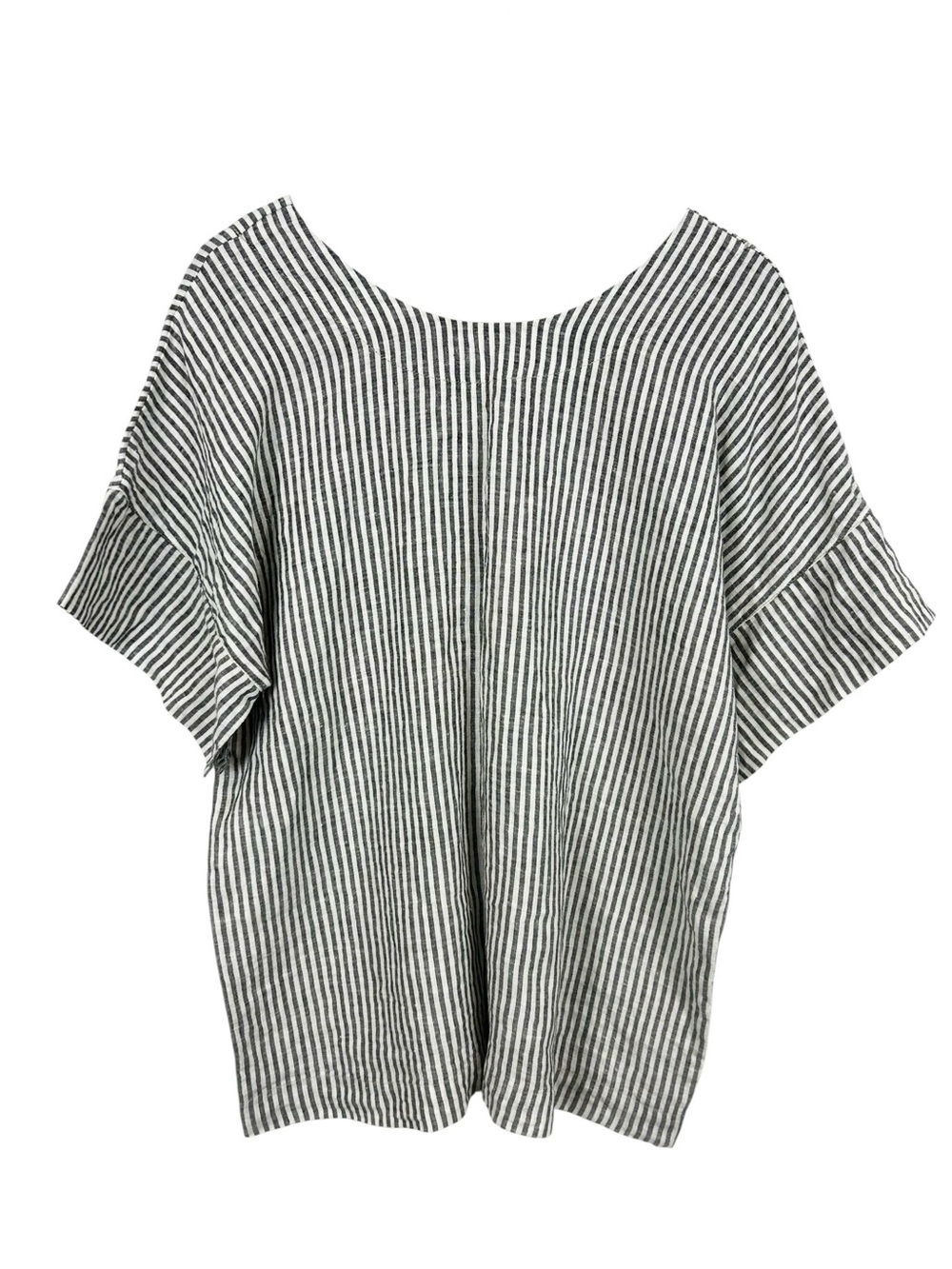 LO Len Ok Striped Boxy Blouse Women's Size Medium 100% Linen Oversized Lagenlook